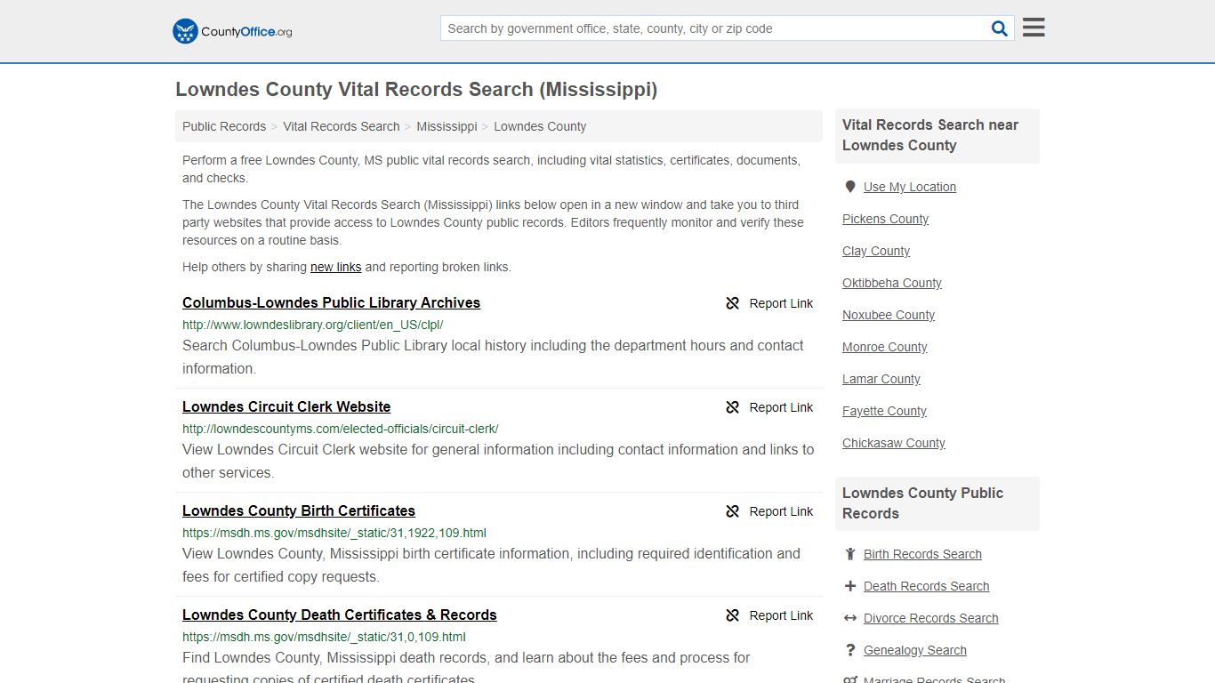 Vital Records Search - Lowndes County, MS (Birth, Death ...